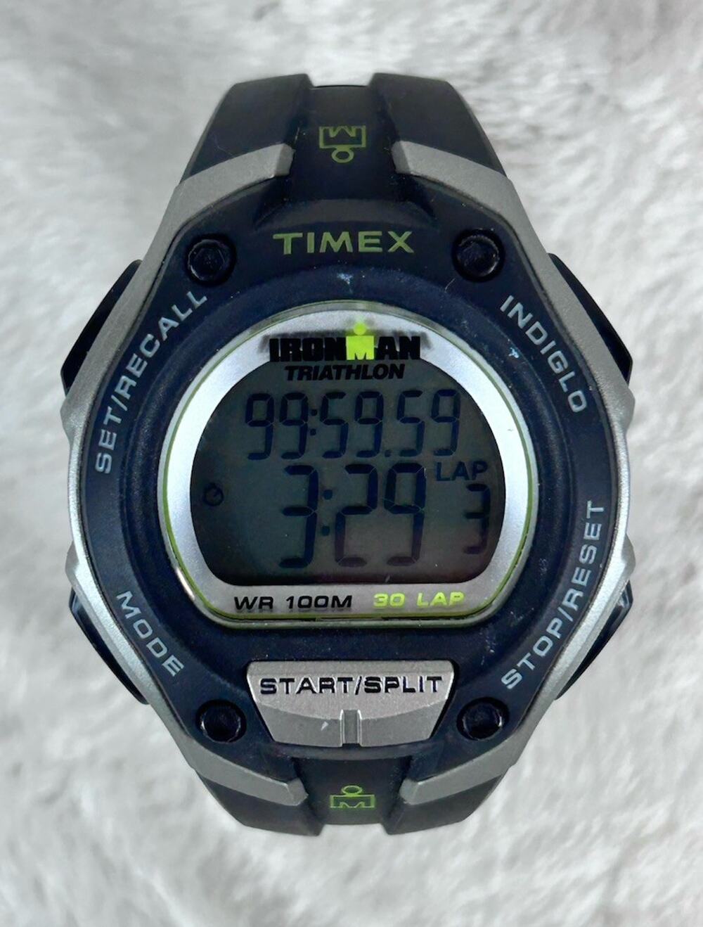 Timex Ironman Triathlon Digital Watch T5K413 Blue Black WR 100m 30-Lap - Works!